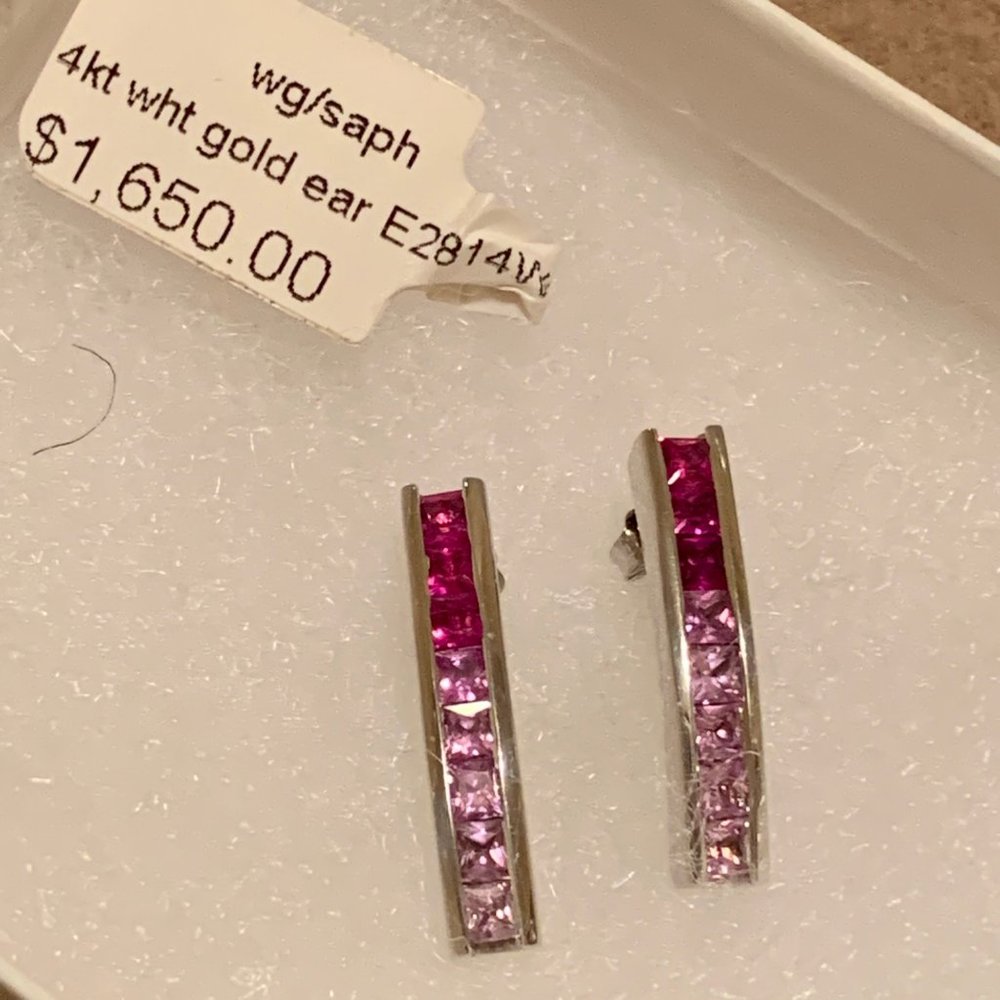 14kt White Gold & Pink Sapphires Post Earrings
